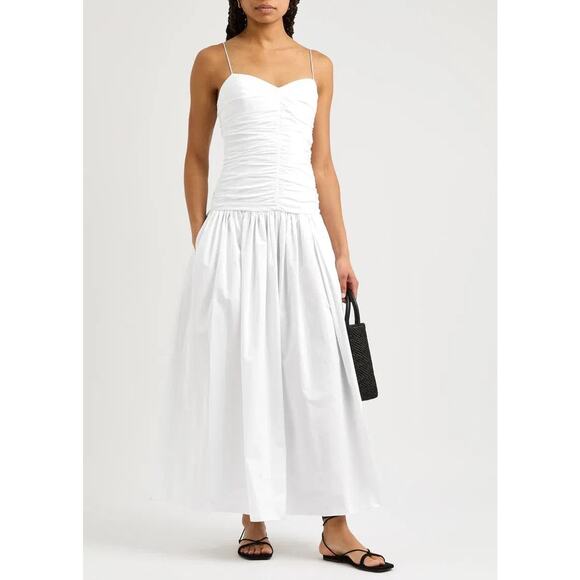 Matteau Gathered Drop Waist Organic Cotton Maxi Dress - 1 White - Picture 1 of 6